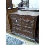 An early 18th century oak chest of five drawers, width 99cm