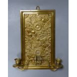 An Aesthetic period two-branch brass wall sconce, height 38cm