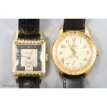 A gentleman's 1930's/1940's stainless steel and gold plated Benris rectangular dial manual wind