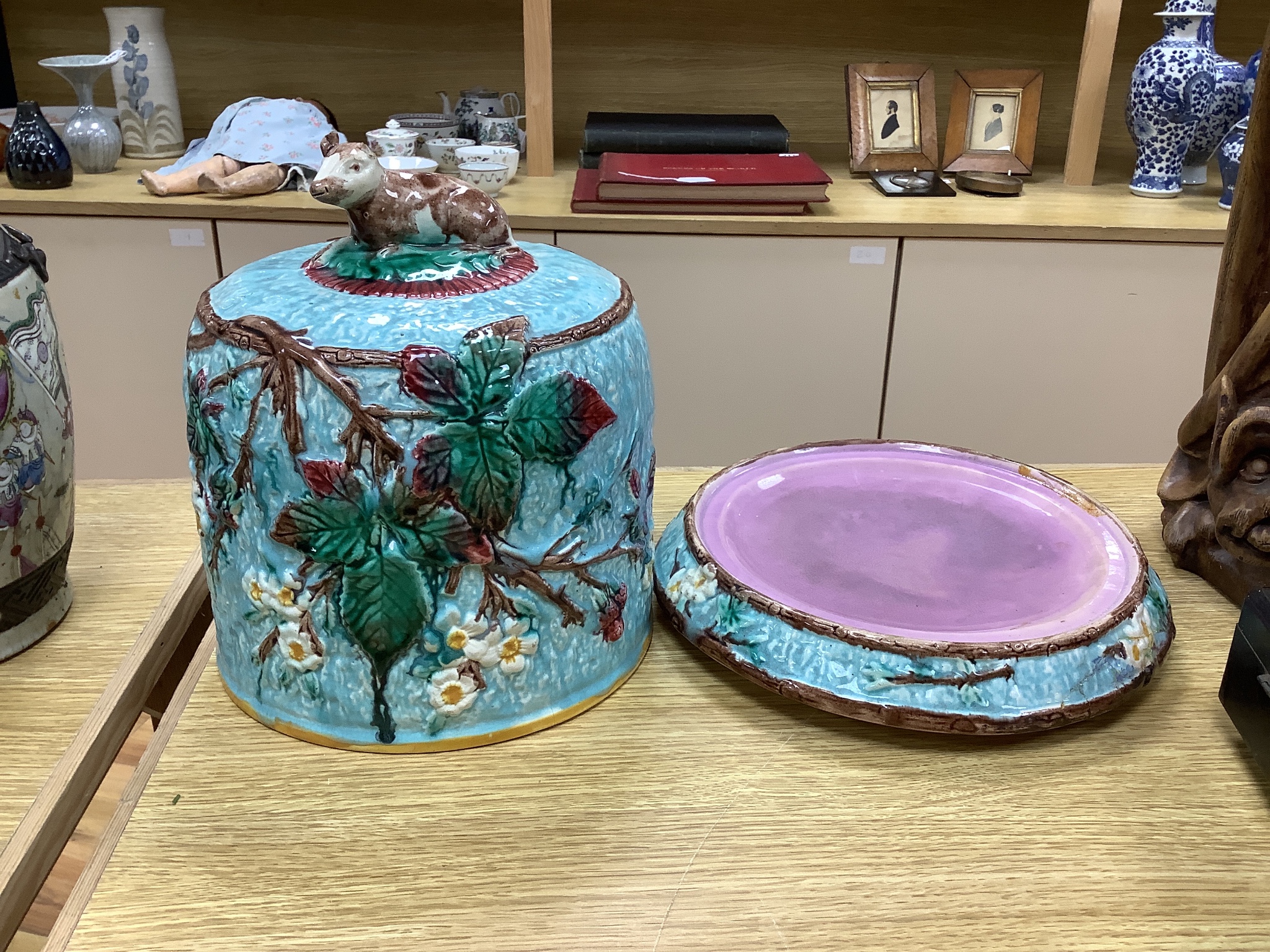 A Victorian majolica cheese dome and stand, height 30cm - Image 2 of 2