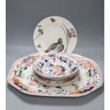 A Masons patent ironstone Imari pattern meat dish, 47cm, four plates and a Minton WS Coleman duck