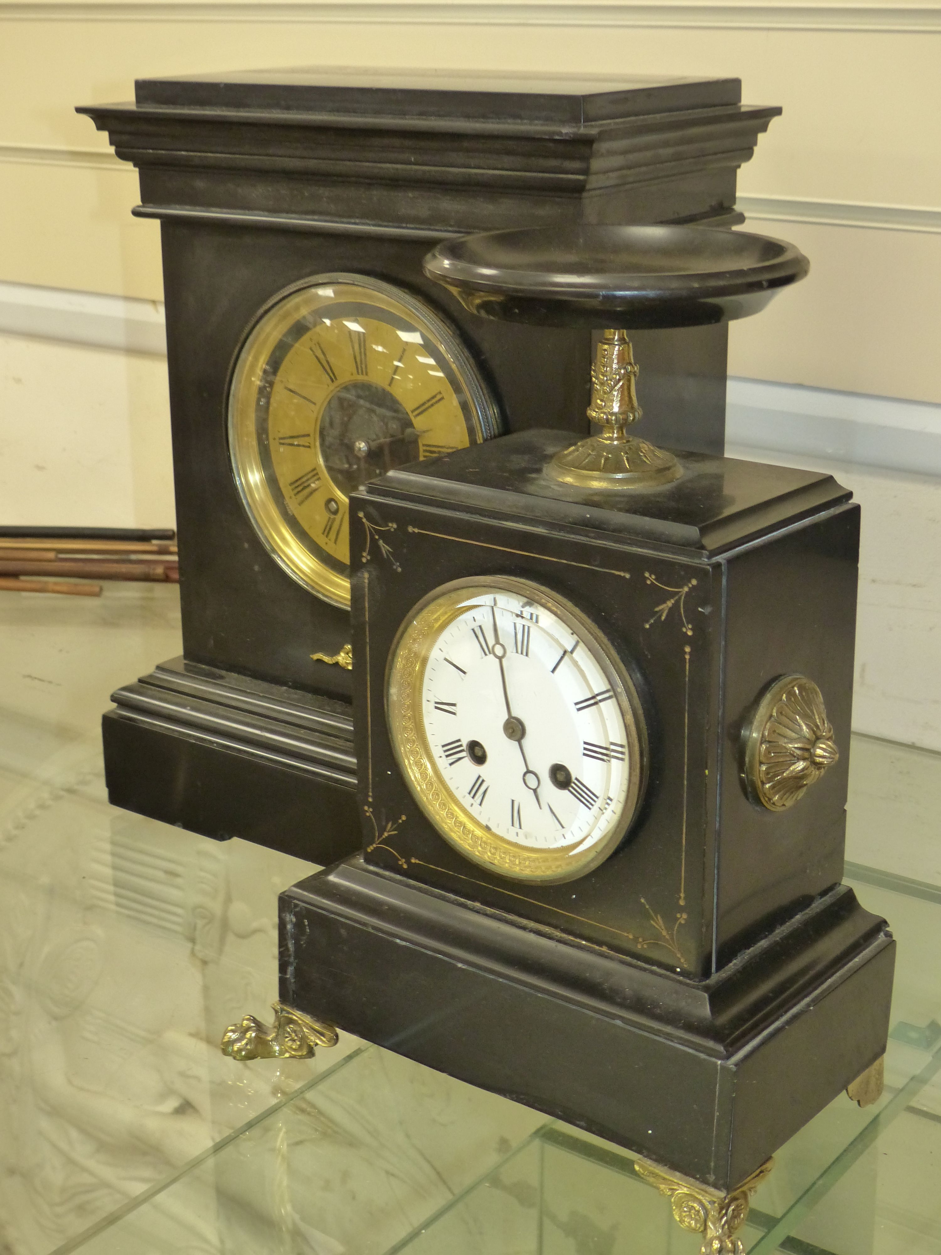 Two late 19th century French black slate mantel clocks - Image 2 of 2