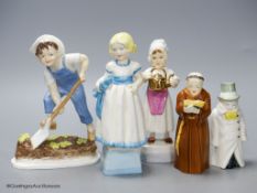 Three Royal Worcester figures, 'Saturday's Child', 'Monday's Child' and 'Polly Put the Kettle On'