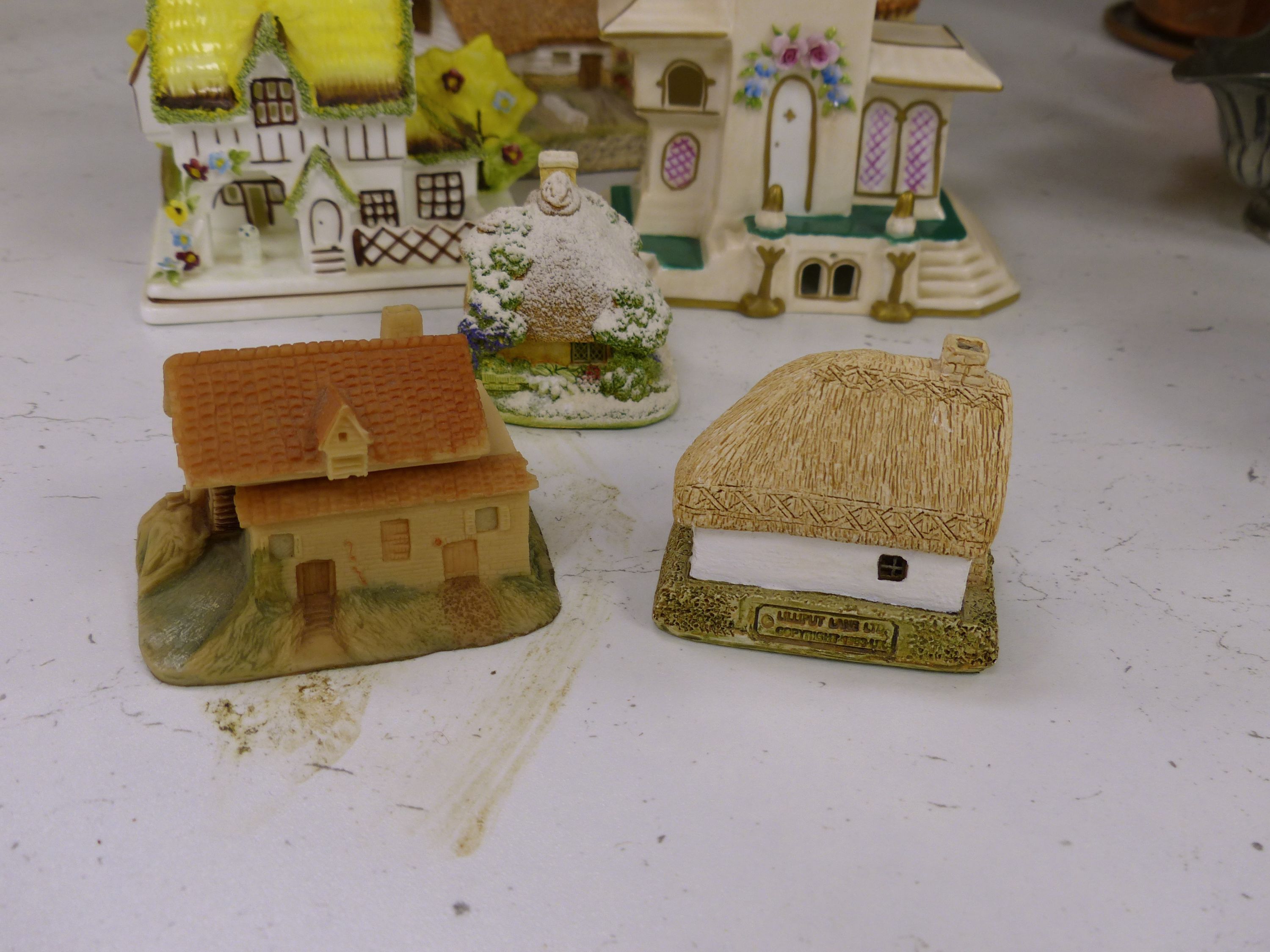 Seven Coalport bone china 'cottage' pastille burners and four similar resin examples (11) - Image 2 of 7