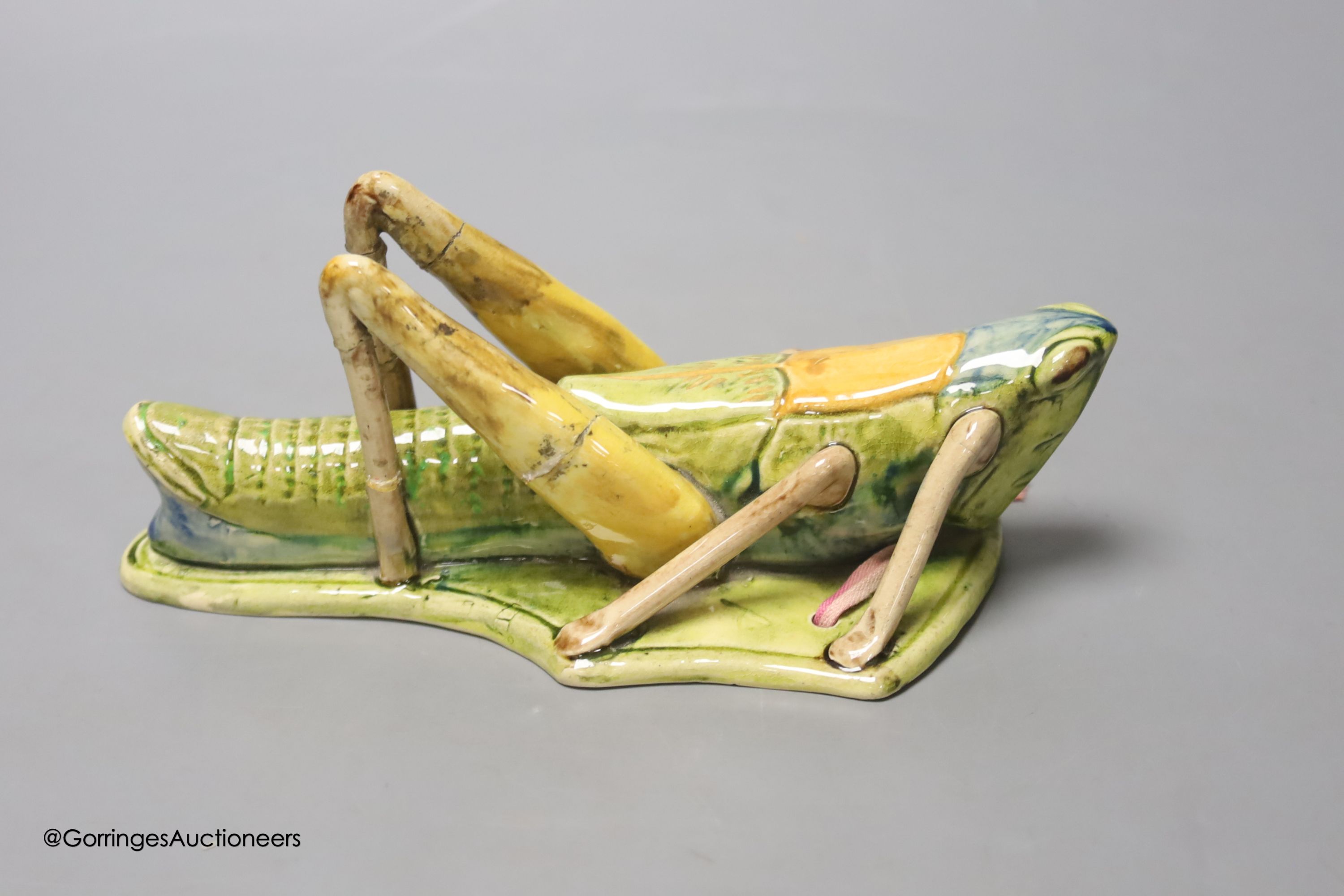 A Continental pottery 'grasshopper' wall pocket, early 20th century, possibly Caldas da Rainha, - Image 2 of 4