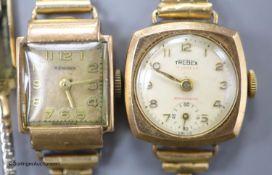 A ladys' Renown 9ct gold-cased wristwatch and a similar Trebex wristwatch,both with rolled gold