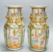 A pair of 19th century Chinese famille rose vases, height 36cm