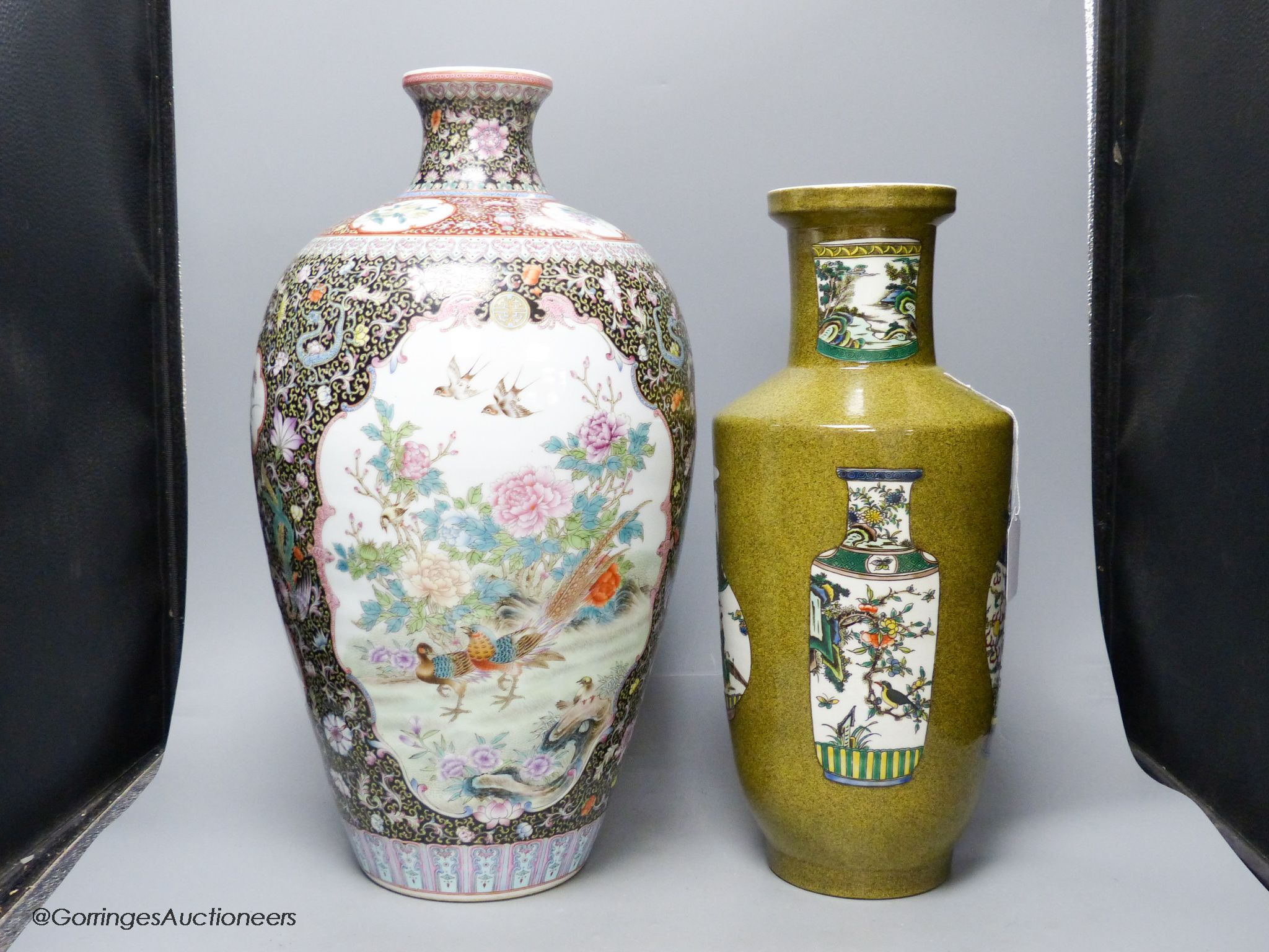 Two 20th century Chinese vases, one famille noire, height 50cm - Image 4 of 4