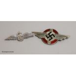 A Third Reich Luftwaffe silver and enamel badge and an RAF brooch