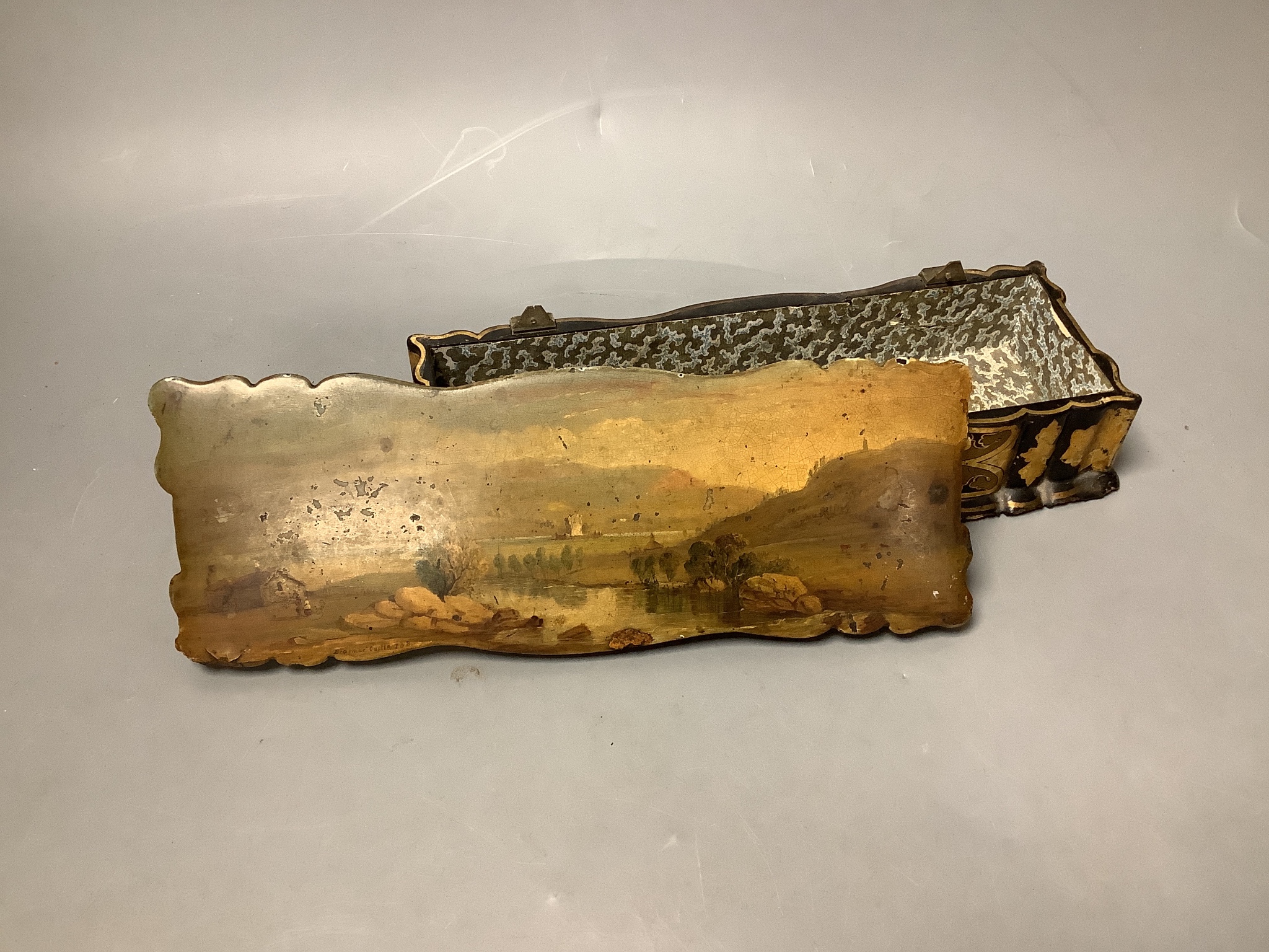 A Victorian papier mache box, stamped Jennens & Bettridge. - Image 2 of 2