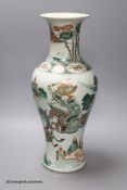 A large 19th century Chinese famille verte 'warriors' vase, height 45cm, restored neck