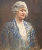 Percy Beer, oil on canvas laid on board, Portrait of Mrs M. Hall, 1935, 60 x 50cm