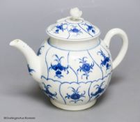 An 18th century Worcester blue and white teapot, height 14cm