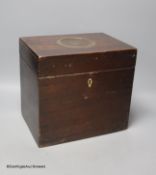 A 19th century mahogany box, labelled for John Manton & Son, Gun Makers to the Royal Family, height