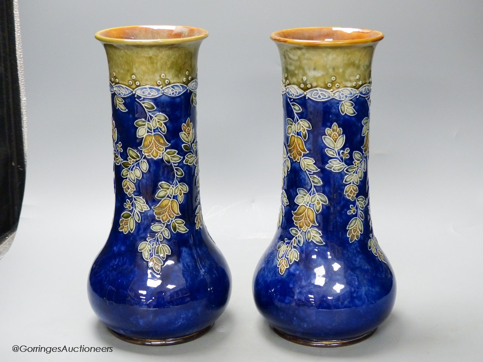 A large pair of Royal Doulton stoneware vases, height 33cm - Image 2 of 3