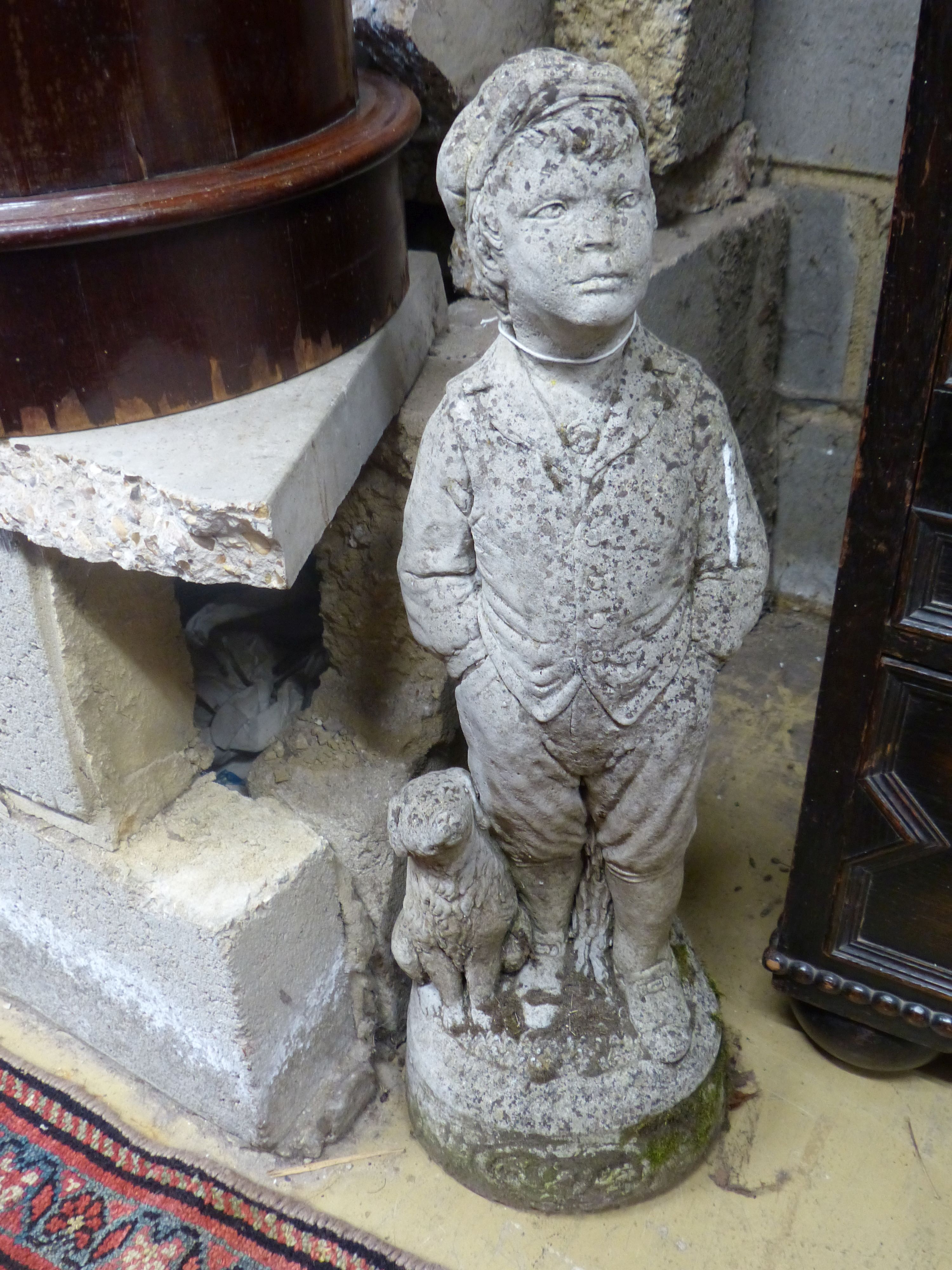 A reconstituted stone garden ornament of a boy with dog, height 69cm - Image 5 of 6