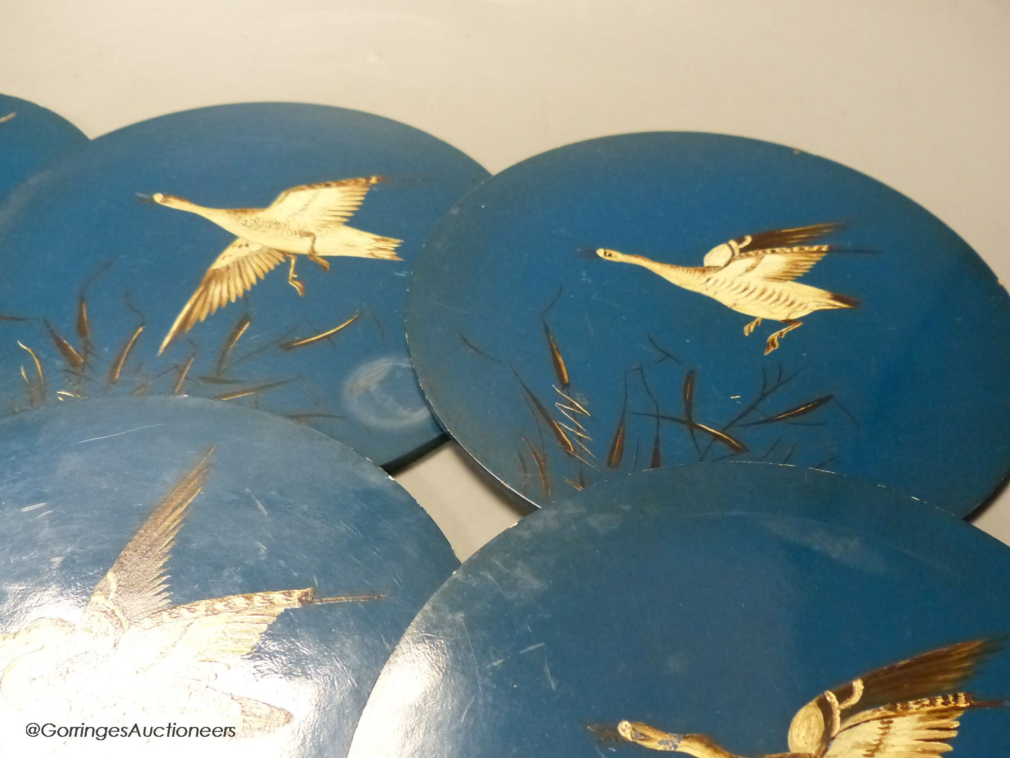 A set of six 'goose' painted coasters, diameter 20cm - Image 3 of 3