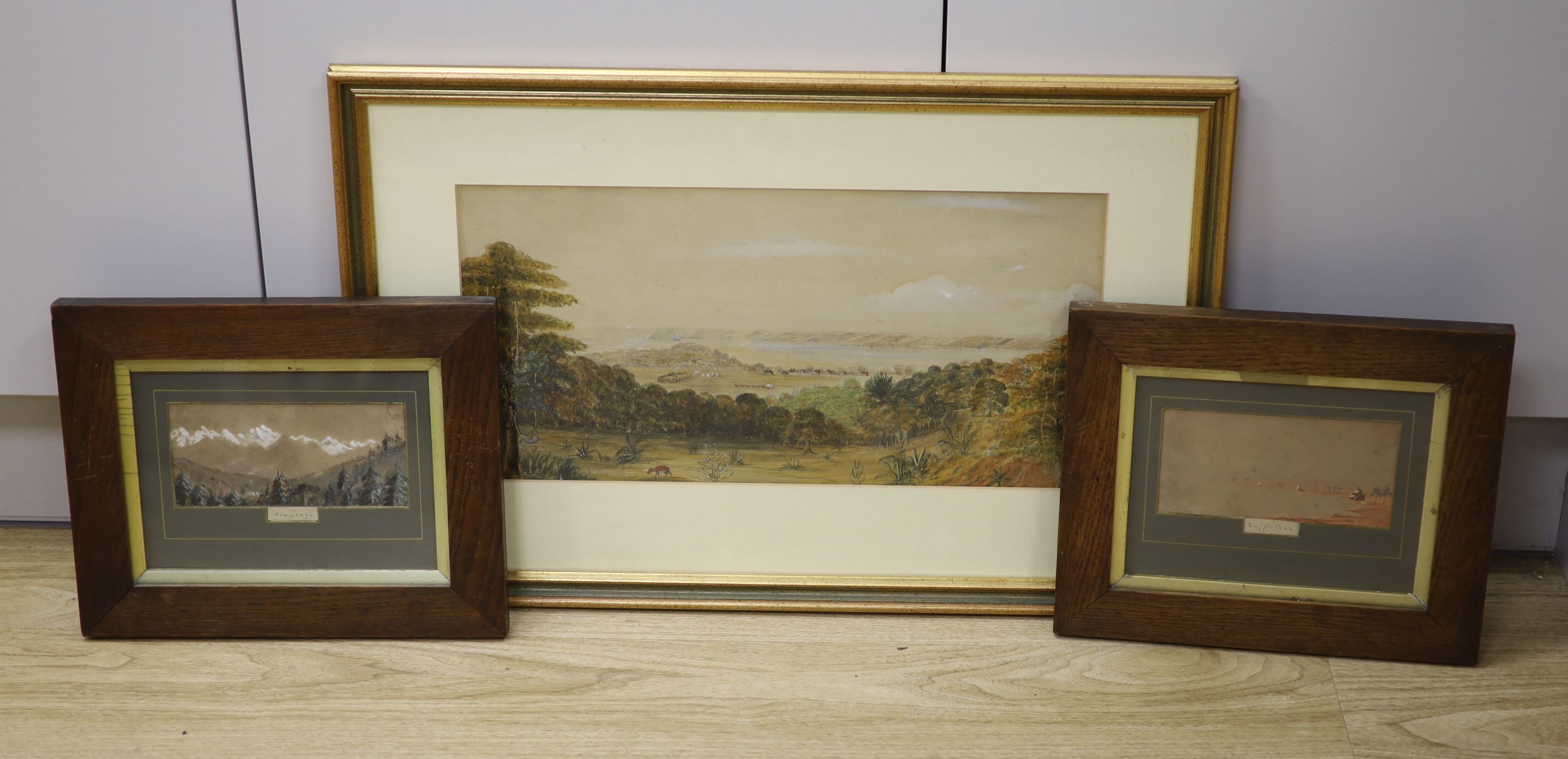 19th century English School, watercolour, 'Natal Bay and Durban from the Berea 1849', 23 x 47cm,