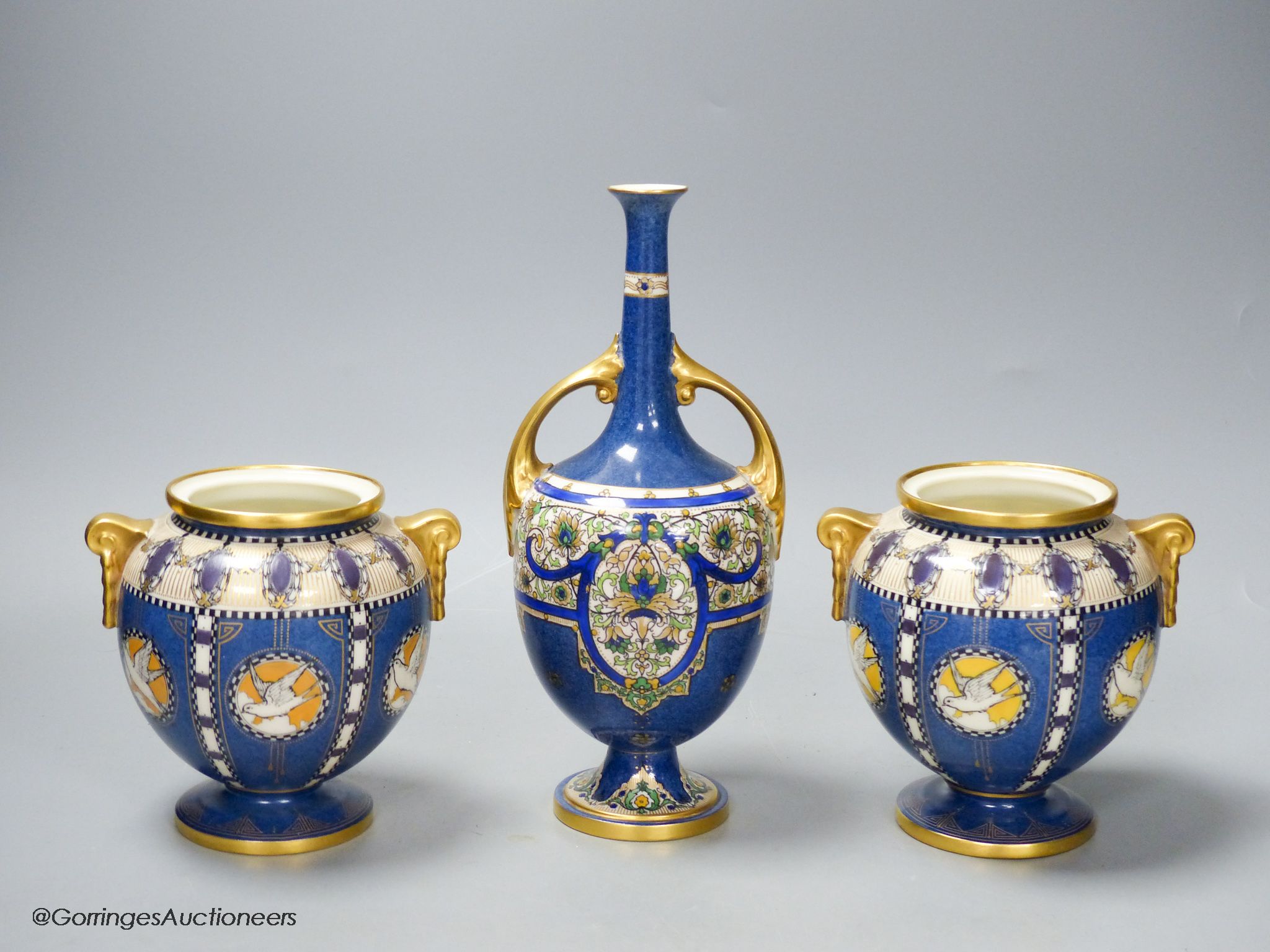 A pair of Royal Worcester powder blue vases and another similar vase, height 23cm - Image 2 of 3