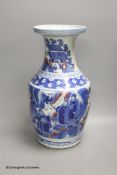 A large Chinese underglaze blue and copper red vase, height 41cm, restored neck