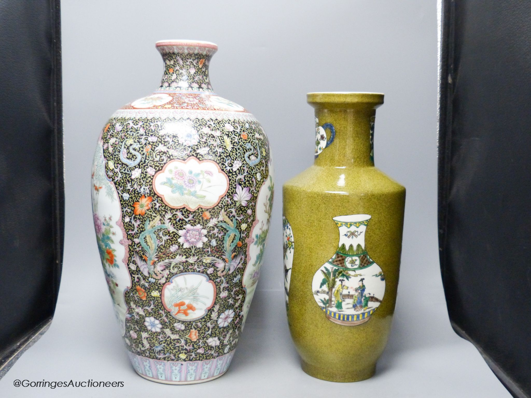 Two 20th century Chinese vases, one famille noire, height 50cm - Image 2 of 4