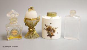 A gilt metal necessaire, a ceramic continental perfume bottle and a Guerlain and Coty perfume
