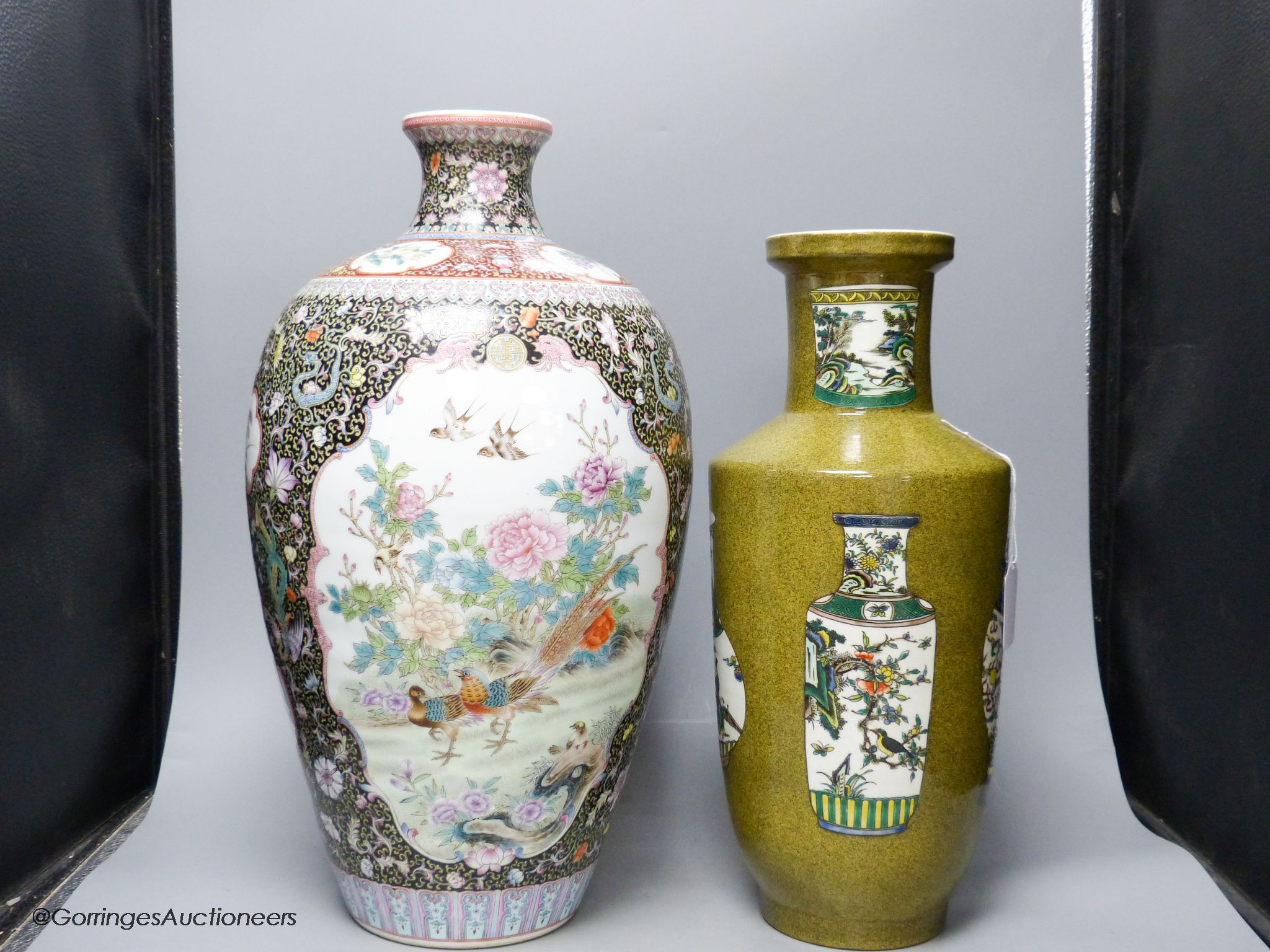 Two 20th century Chinese vases, one famille noire, height 50cm - Image 3 of 4