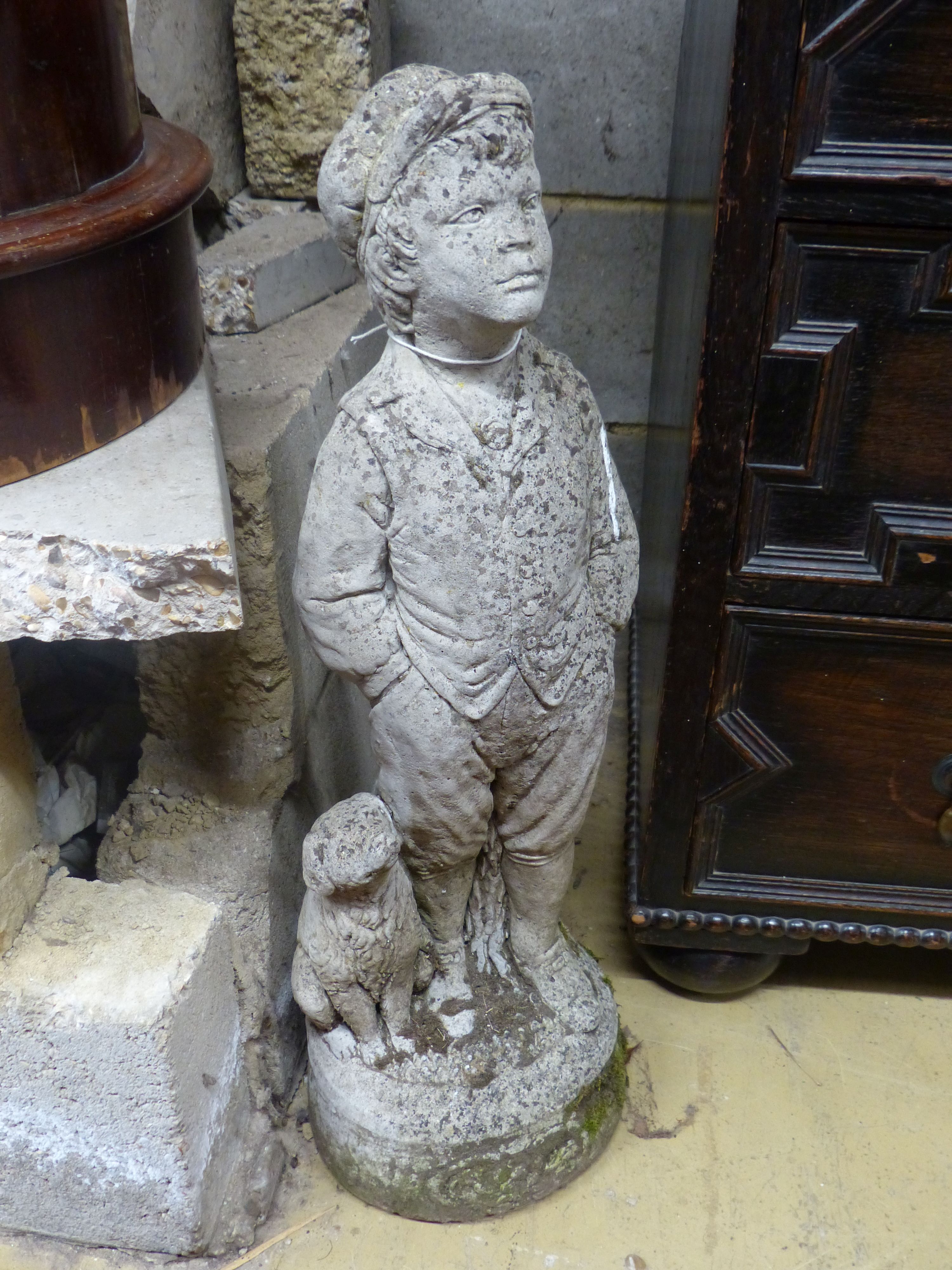 A reconstituted stone garden ornament of a boy with dog, height 69cm - Image 4 of 6