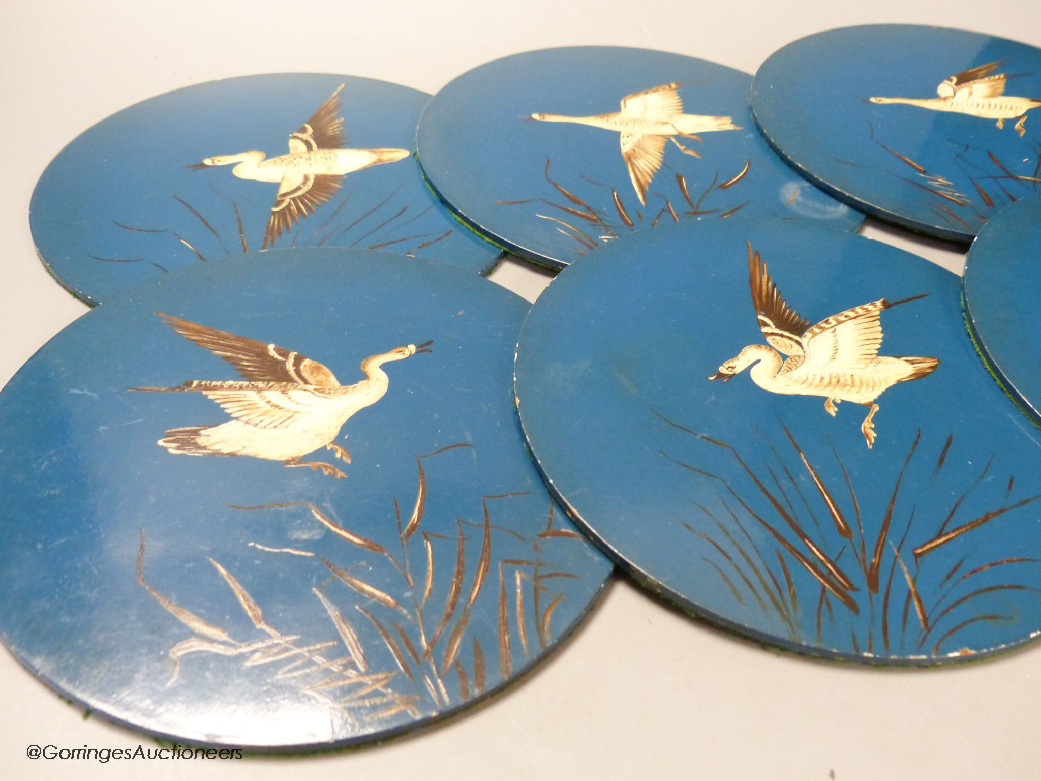 A set of six 'goose' painted coasters, diameter 20cm - Image 2 of 3