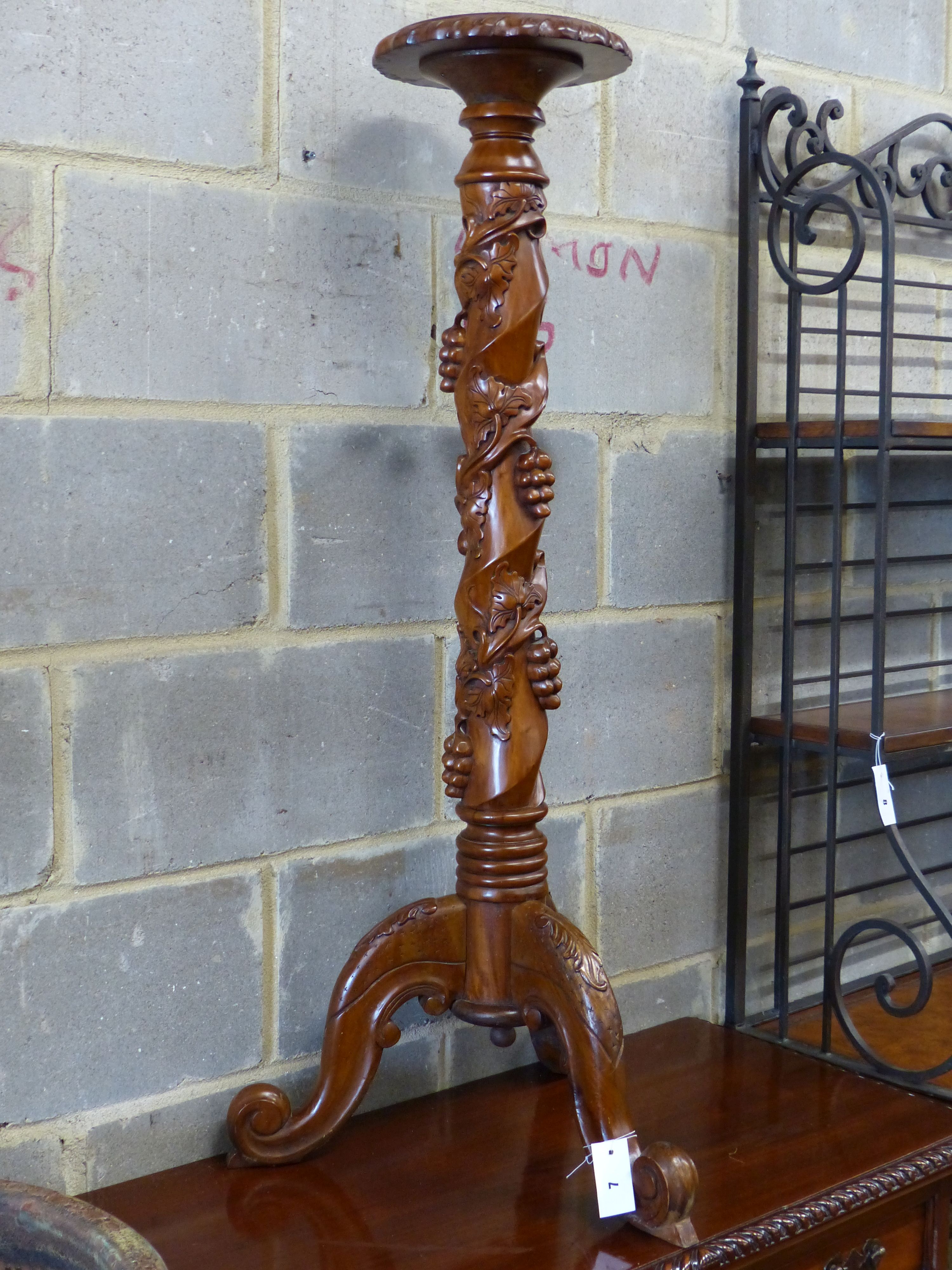 A reproduction carved mahogany torchere, height 114cm - Image 2 of 5