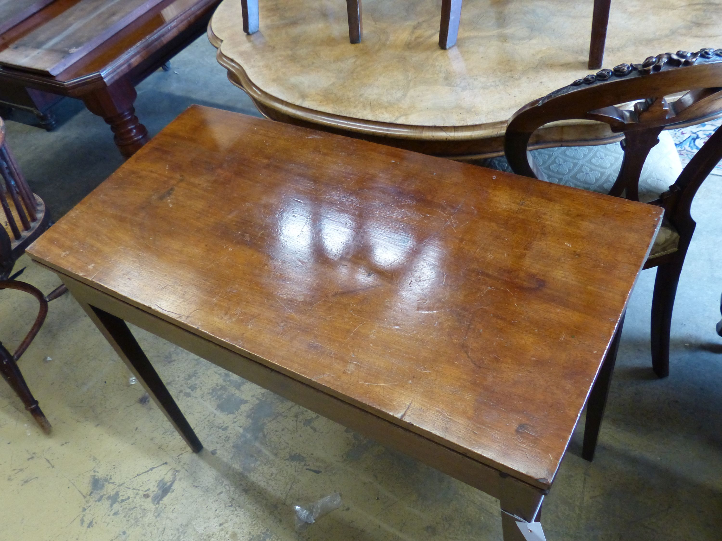 A George III rectangular mahogany folding card table, height 73cm, width 92cm, depth 45cm - Image 3 of 3