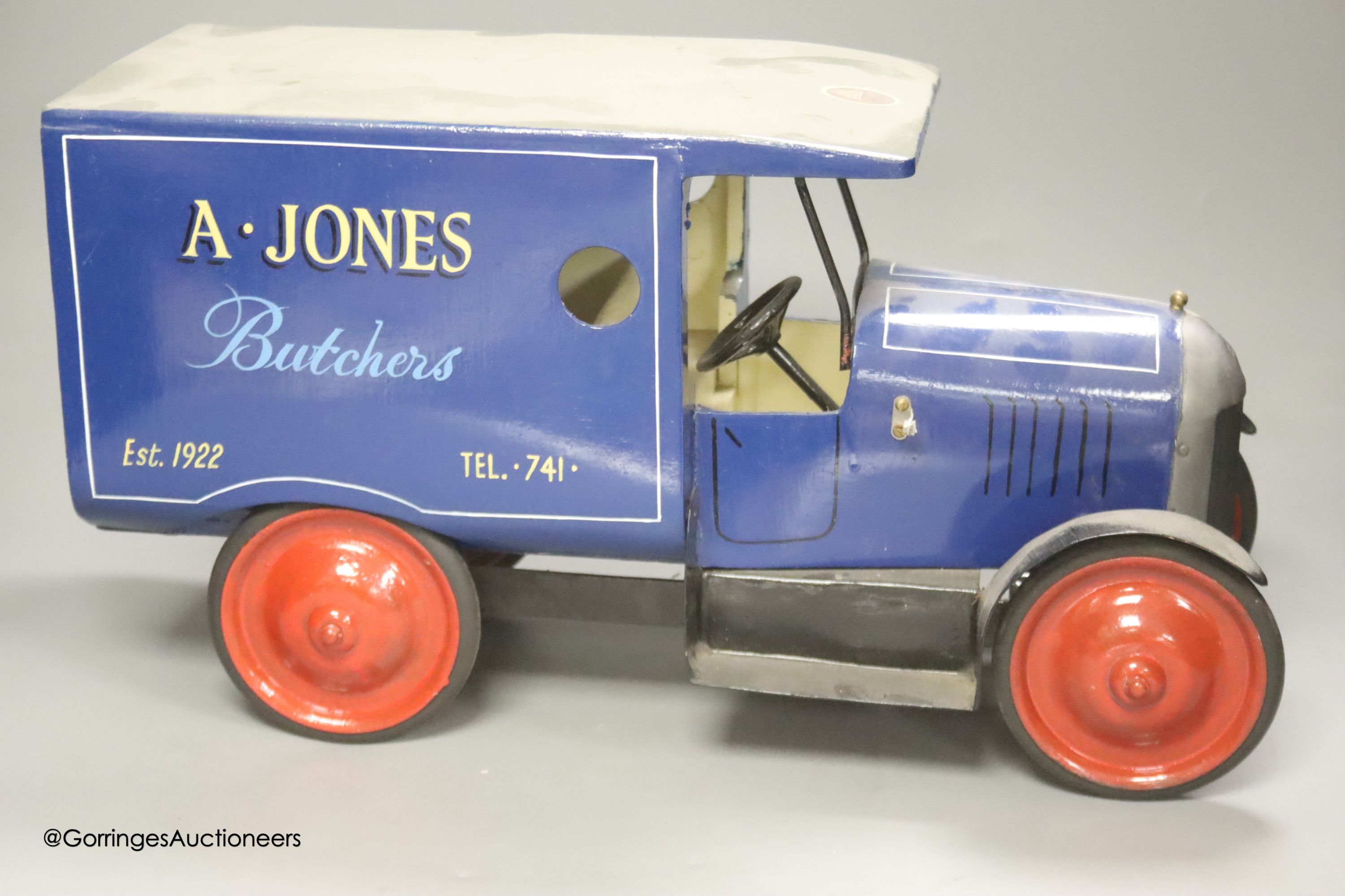 An A. Jones Butcher's painted metal model of a van, length 47cm height 25cm - Image 2 of 5