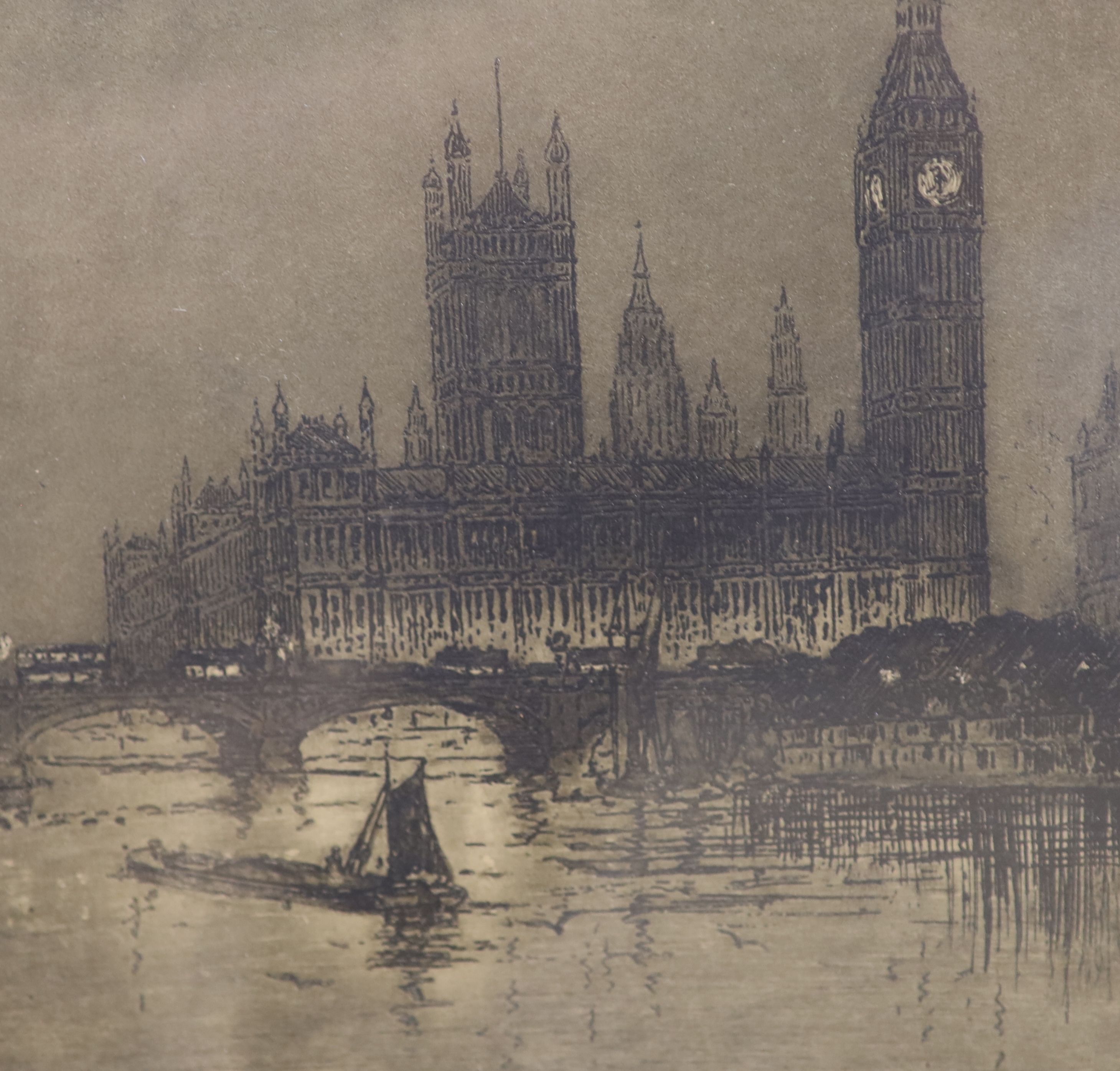 Edgar James Maybery (1877-1966), etching, Tower Bridge, signed in pencil, 12 x 20cm and an L.F. - Image 3 of 3