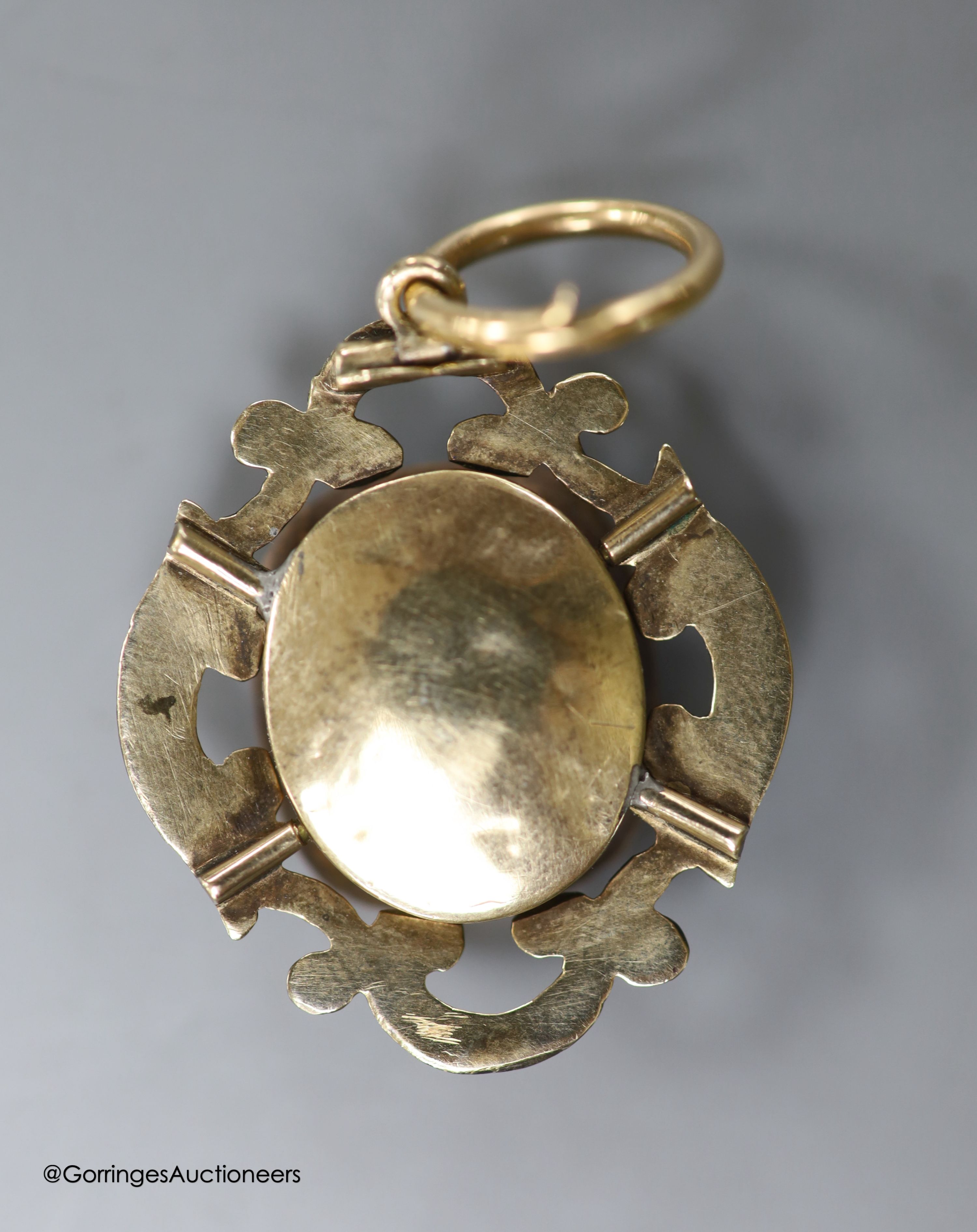 A late Victorian yellow metal foil backed? paste and seed pearl set pendant, 31mm, gross weight 8.5 - Image 3 of 3