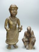 An African bronze figure and a modern bronze figure group