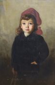 Charles Kay Robertson (fl.1877-1931), oil on canvas, Portrait of a girl wearing a black coat and