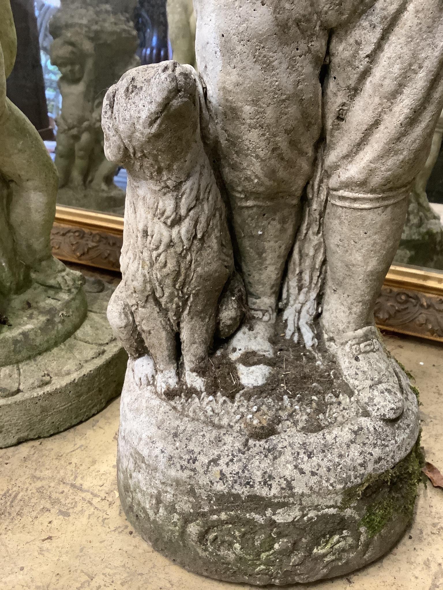 A reconstituted stone garden ornament of a boy with dog, height 69cm - Image 2 of 6