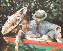 Sherree Valentine Daines, hand embellished canvas, Romance on the River, 130/195, with COA, 40 x