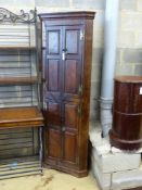 A George III oak standing corner cabinet, width 70cm depth 36cm height 195cm