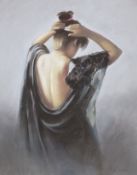 F. Garcia, pastel, Study of a girl in black dress, signed, 63 x 48cm, with COA from Charles