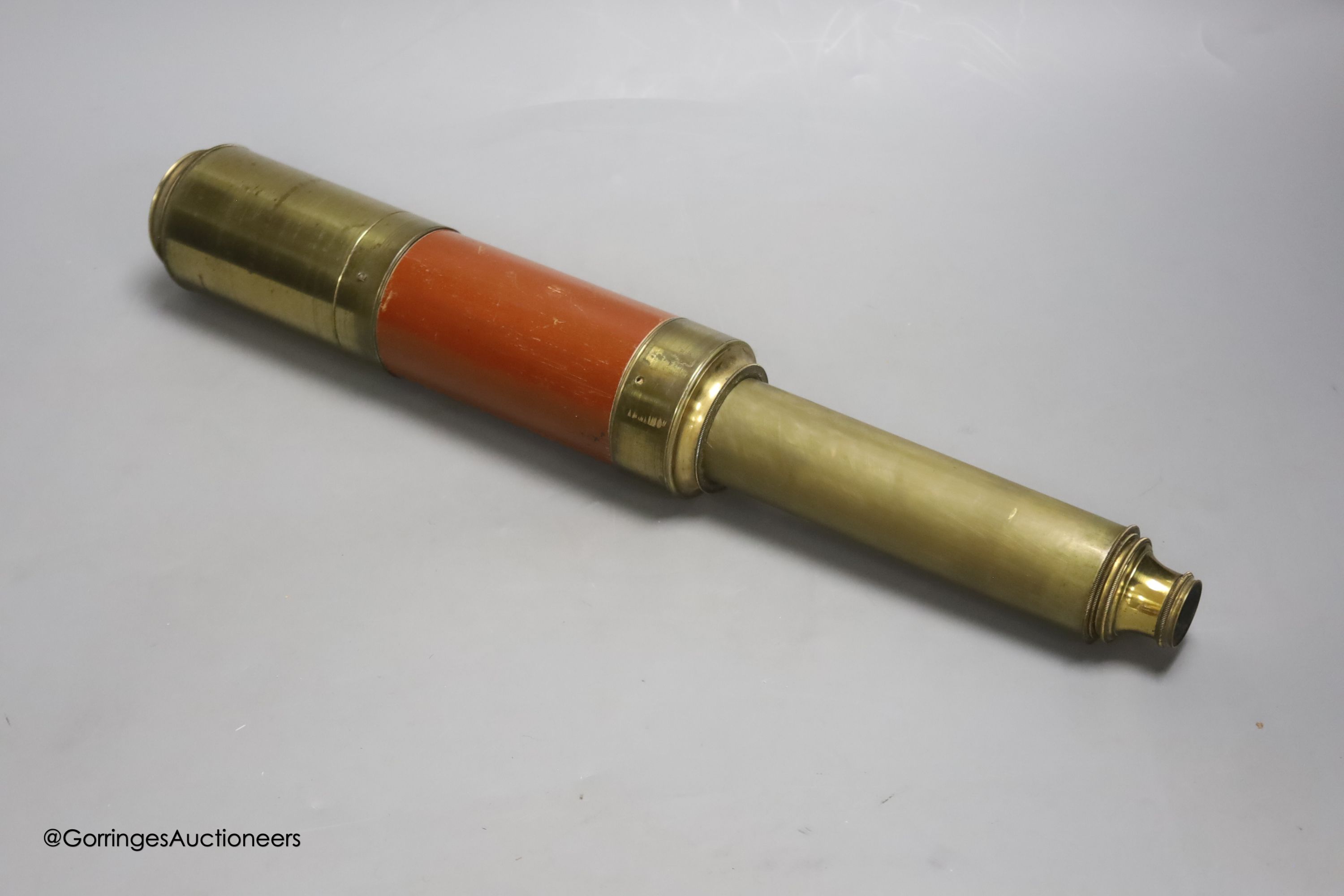 A Dolland of London three drawer brass and leather telescope, fully extended 83cm - Image 2 of 3