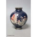 A Japanese cloisonné enamel vase, Meiji period, decorated with a cockerel, height 14cm
