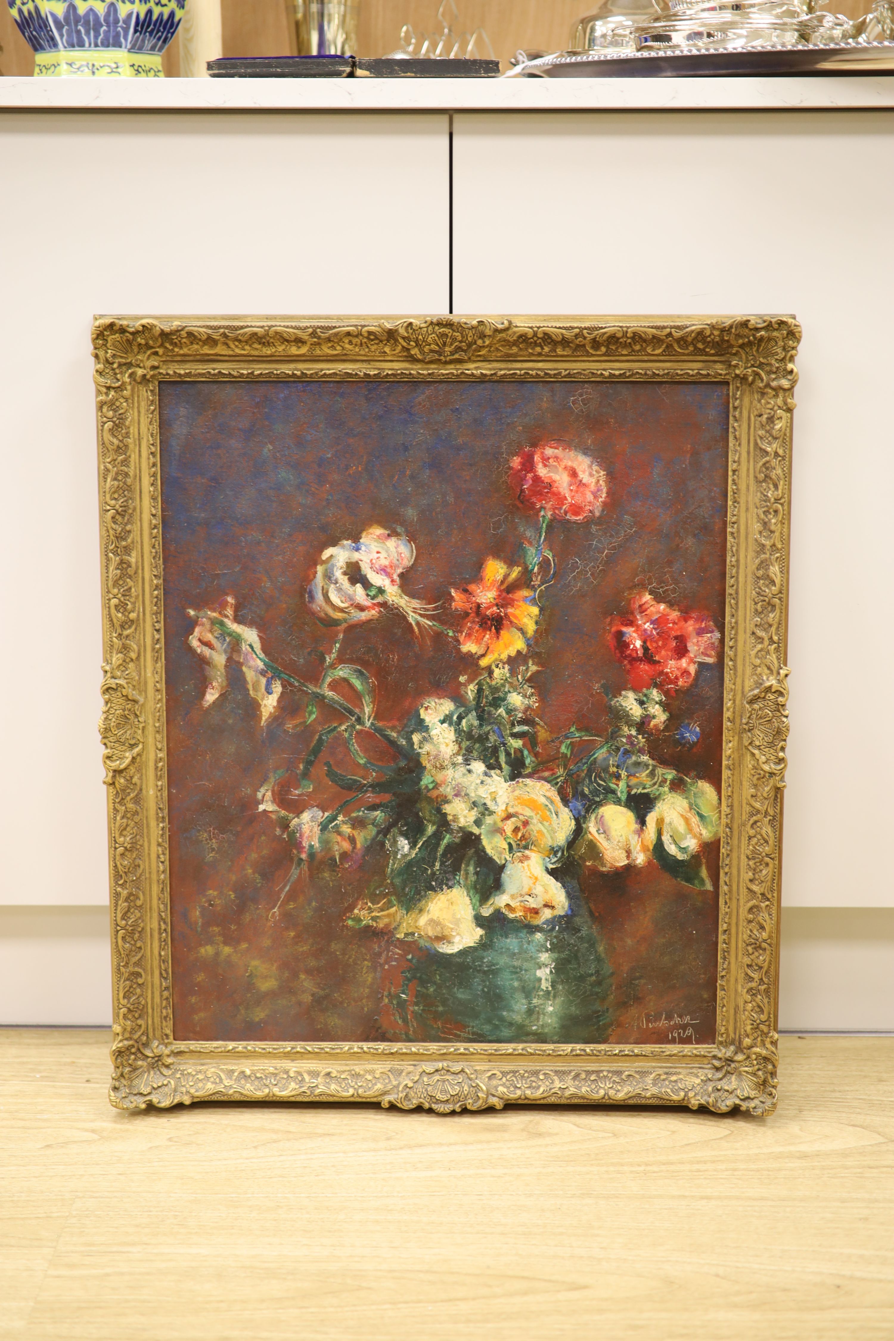 A. Pivitscher, oil on canvas, Still life vase of flowers, signed and dated 1929, 60 x 50cm - Image 2 of 3