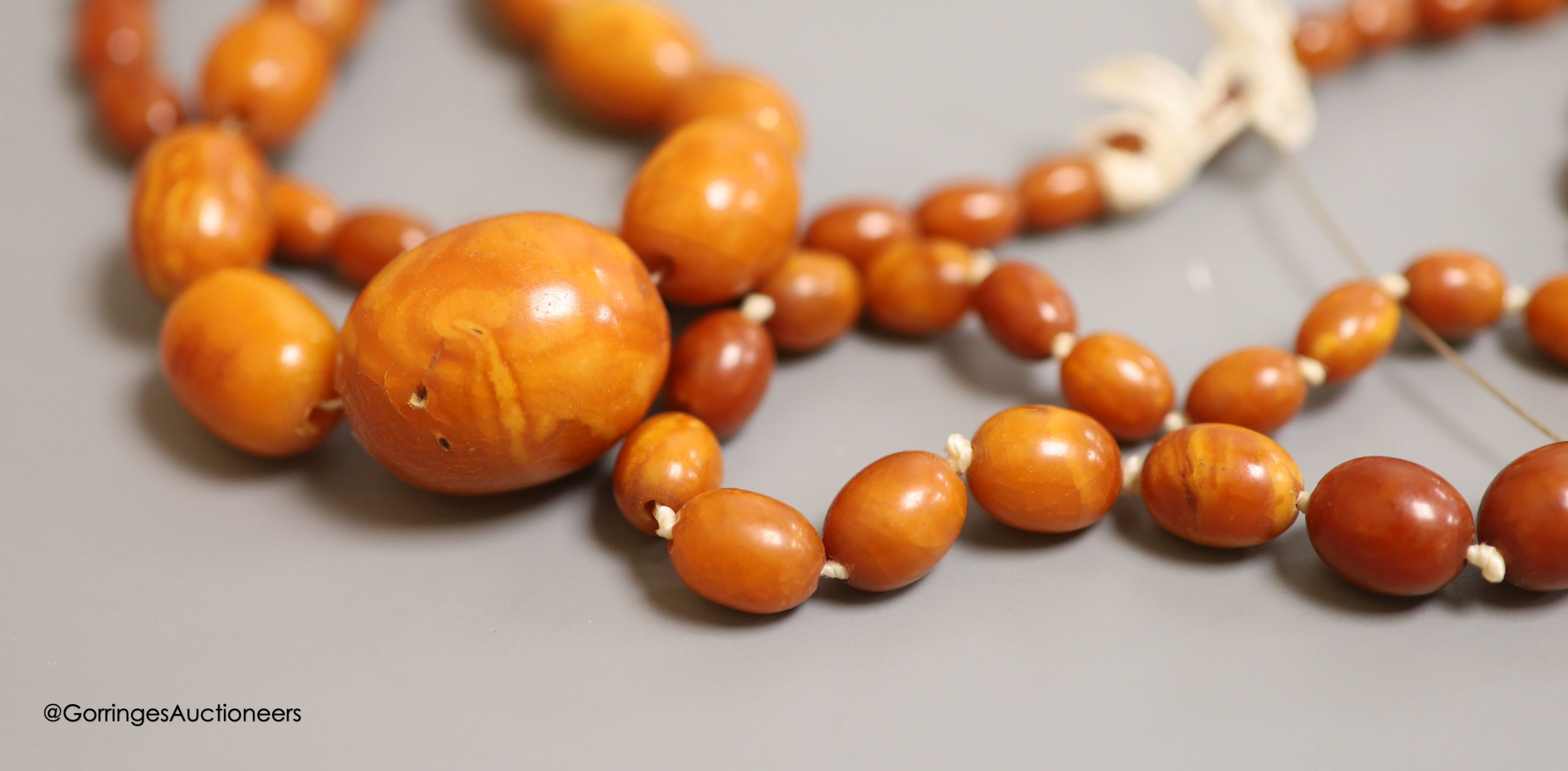 Nine assorted single strand amber bead necklaces, longest approximately 46cm, gross weight 173 - Image 2 of 5