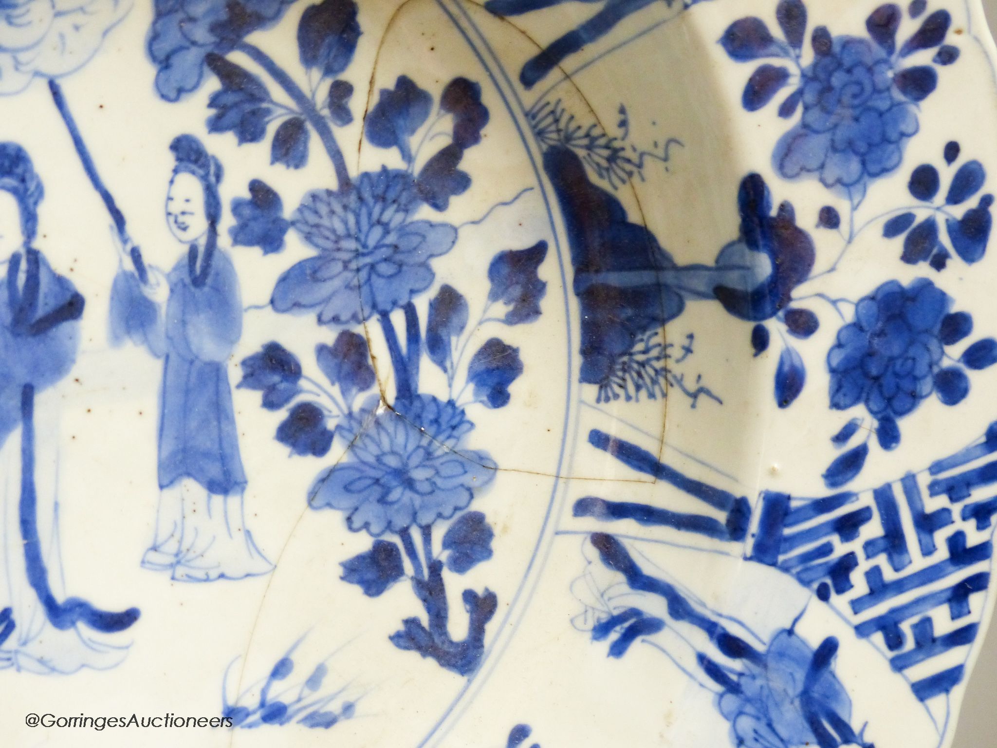 A Chinese blue and white dish, Kangxi mark and of the period, diameter 34cm, and a 19th century - Image 5 of 7
