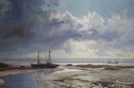 Kenneth Denton (1932-), oil on board, Winter afternoon, River Medway, signed with Stacy Marks label