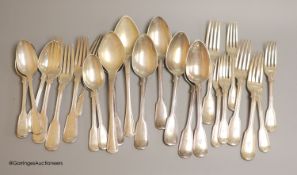 A part canteen of Victorian silver fiddle and thread pattern flatware, comprising thirty items,