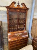 A good quality George III style inlaid and cross banded flamed mahogany bureau bookcase, width