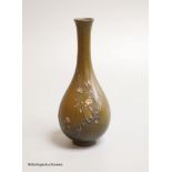 A fine Japanese Meiji period inlaid bronze vase, height 14cm, seal script mark to base