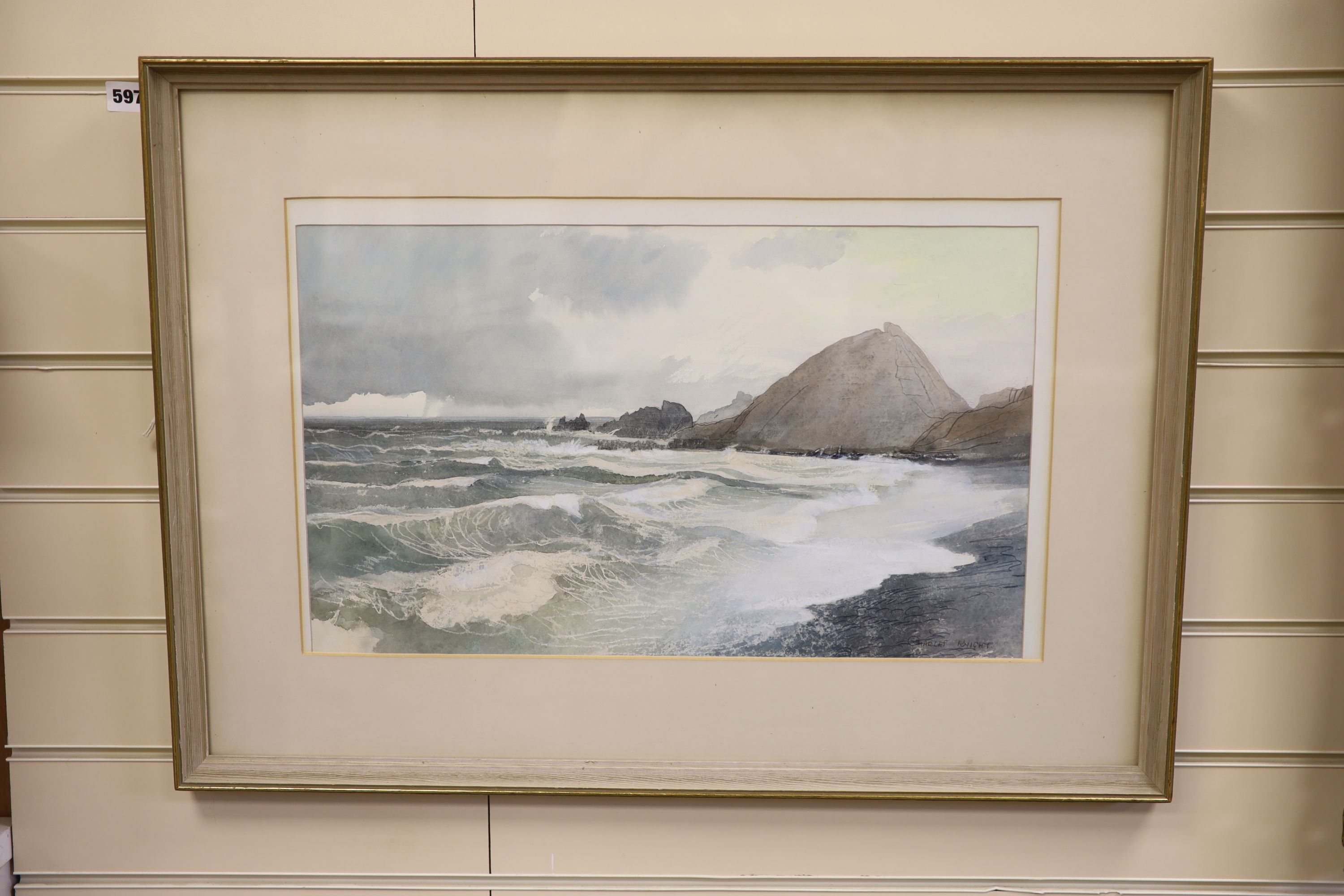 Charles Knight (1901-1990), watercolour, 'Running Sea on the Devon Coast', signed, 32 x 52.5cm - Image 2 of 2